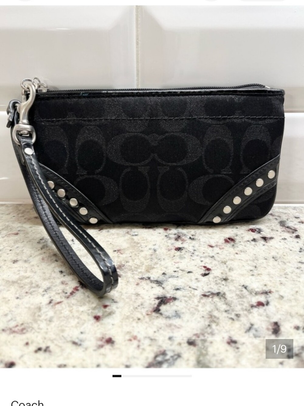 Coach Signature Wristlet with Metallic Sheen & Stud Accents EUC